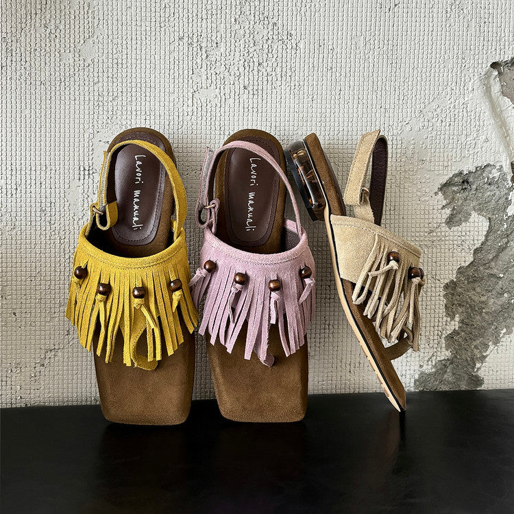 Karin Luna  Tassel Series~Spot Goods  In-stock Clip-toe Square Toe Sandals