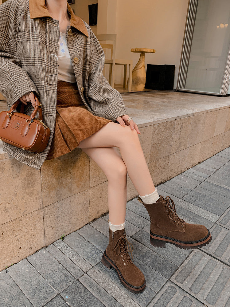 Karin Luna In Stock Casual style thin strap round toe suede ankle boots