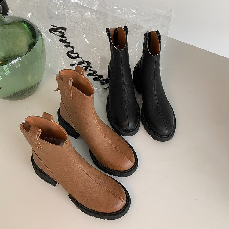 Karin Luna In Stock Versatile Round Toe Chunky Heel Ankle Boots