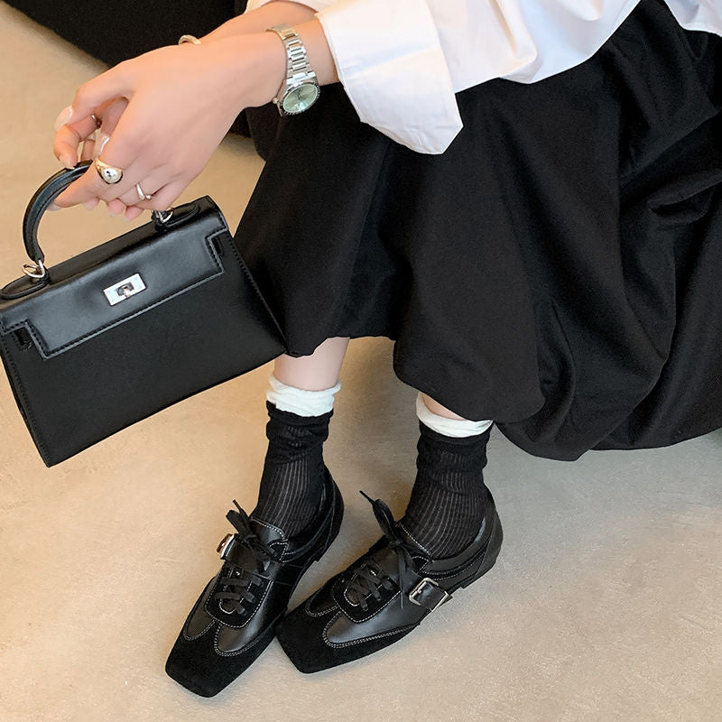 Karin Luna In Stock Spot Goods  Designed retro square-toe ballet shoes with laces