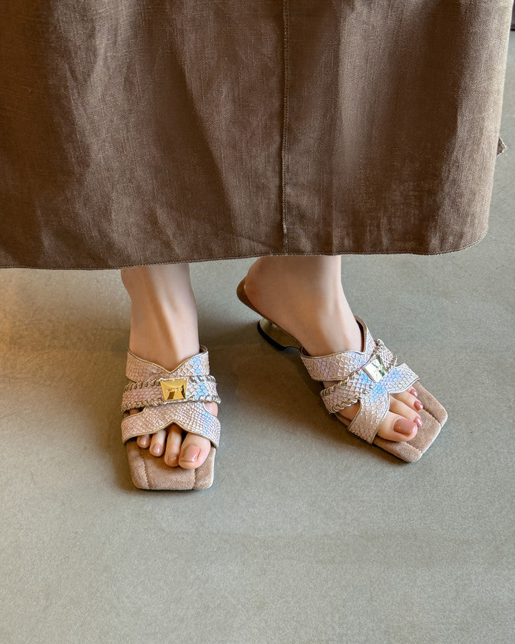 Karin Luna Fish Skin Series~ Hot-selling Square-Toe Slippers with Built-in Traffic