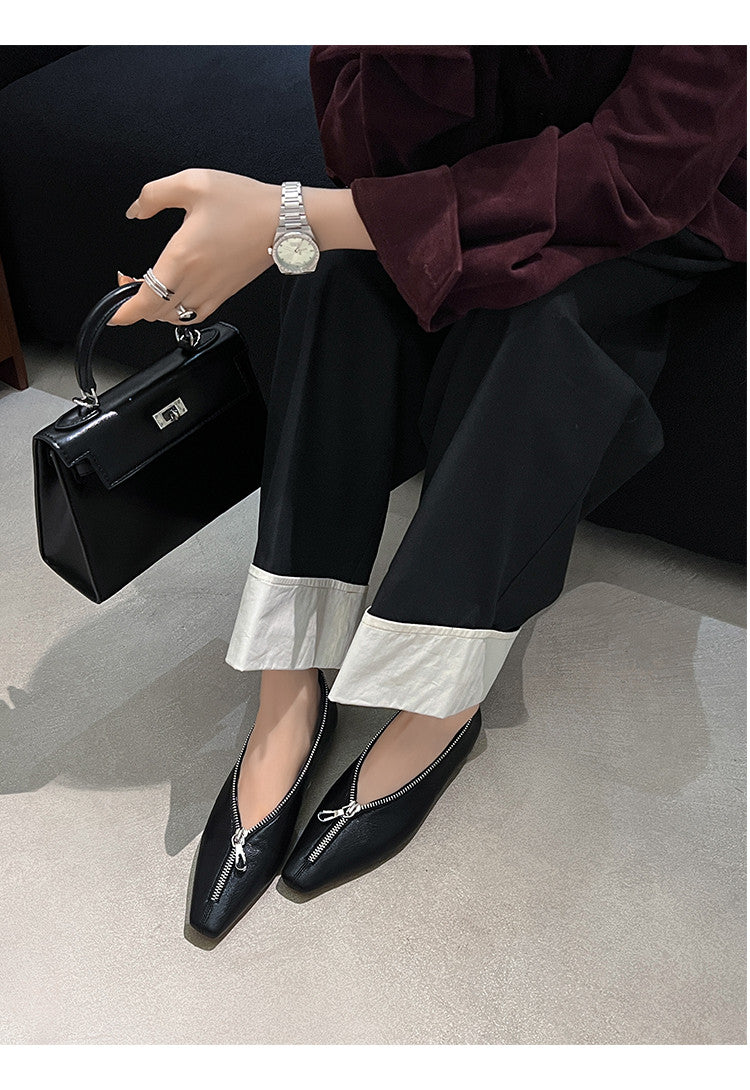 Karin Luna In Stock In Stock ~Basic Versatile Light Luxury Zipper Small Square Toe Flats