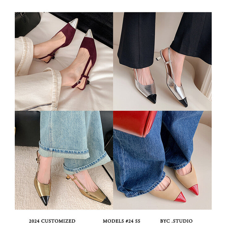 Karin Luna In Stock 24New Year's stock is now available Color Block Pointed Toe Full Leather Sandals