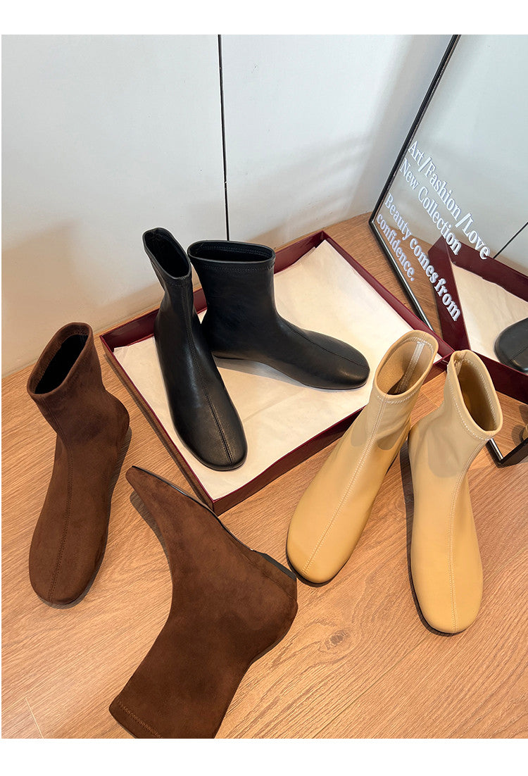 Karin Luna In Stock Spot Goods Round Toe Basic Stretch Slim Short Boots