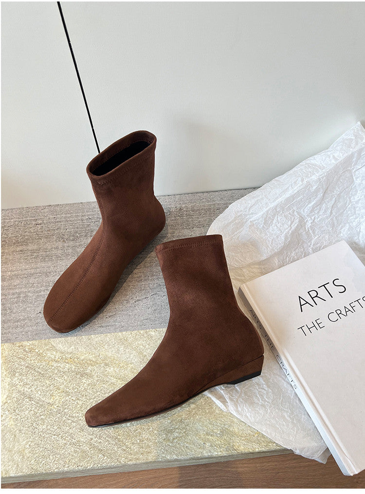 Karin Luna In Stock Spot Goods Round Toe Basic Stretch Slim Short Boots