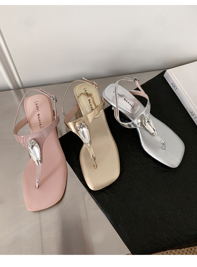Karin Luna Bestseller Element Square Toe Irregular Heel Super Stable Toe Clip Sandals