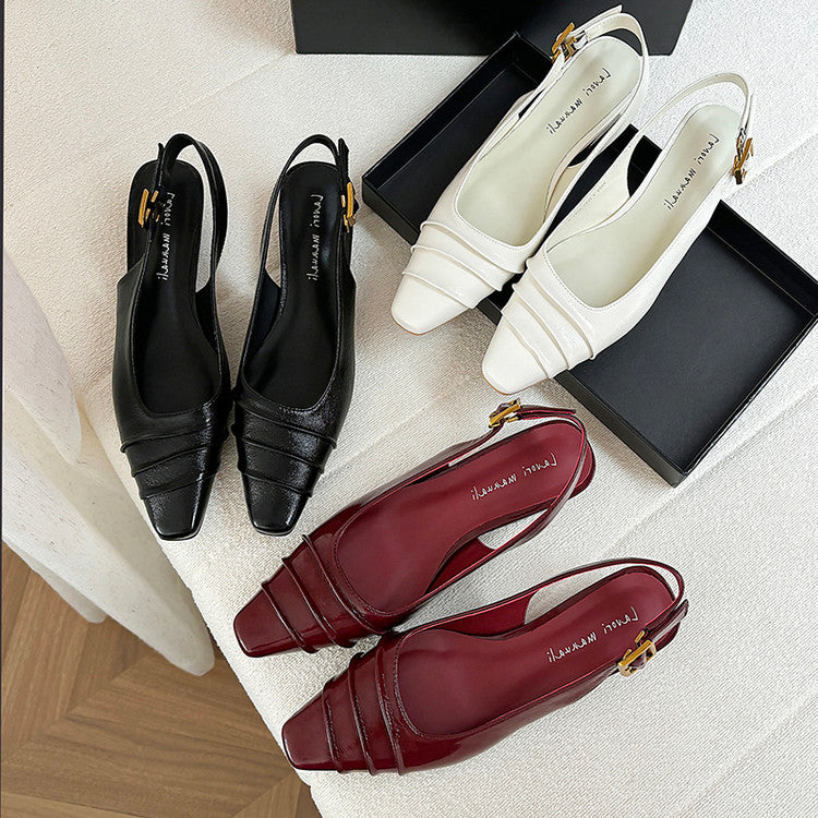 Karin Luna French Retro Square Toe Wrinkled Closed-Toe Sandals