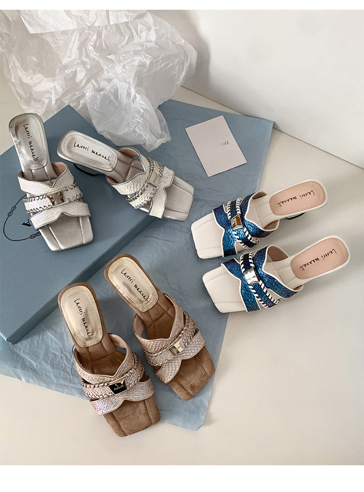 Karin Luna Fish Skin Series~ Hot-selling Square-Toe Slippers with Built-in Traffic