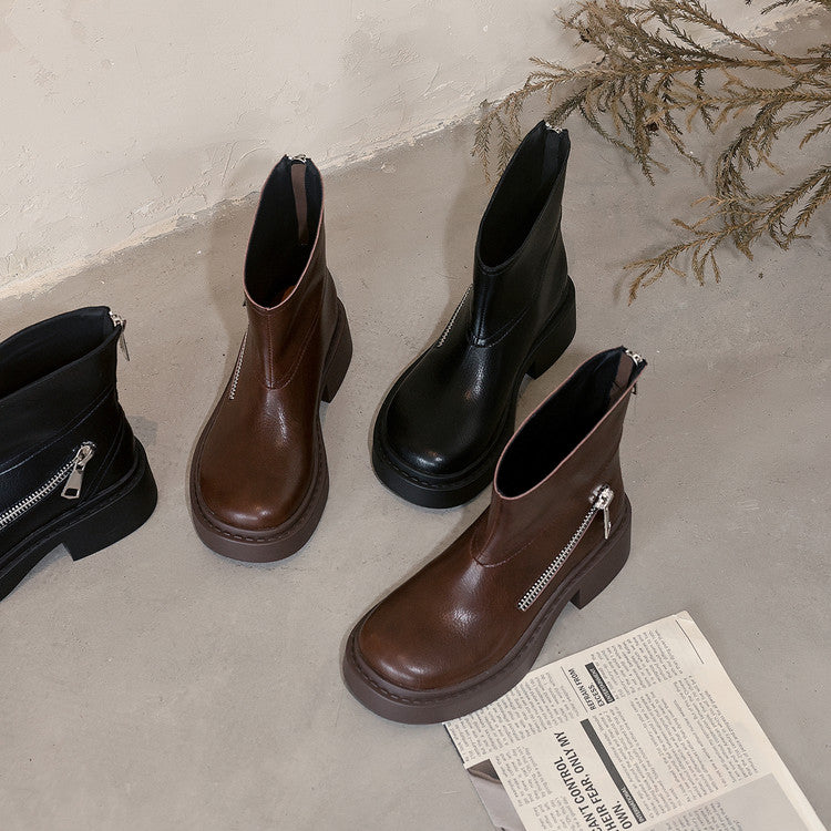 Karin Luna Niche Diagonal Zipper Basic Thick Sole Short Boots