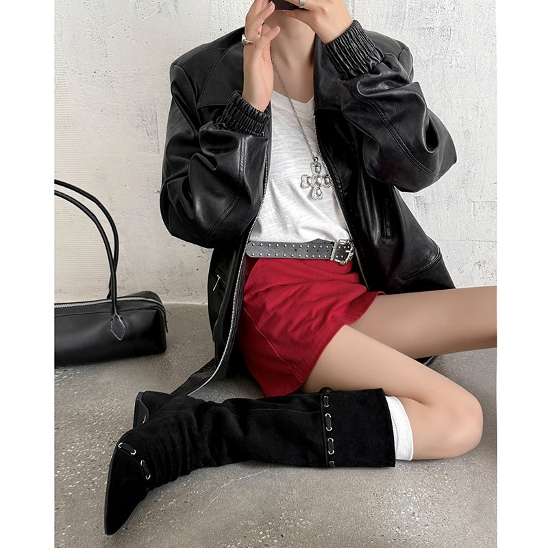 Karin Luna Elegant Style  Pointed Toe Pleated Hidden Wedge Western Boots
