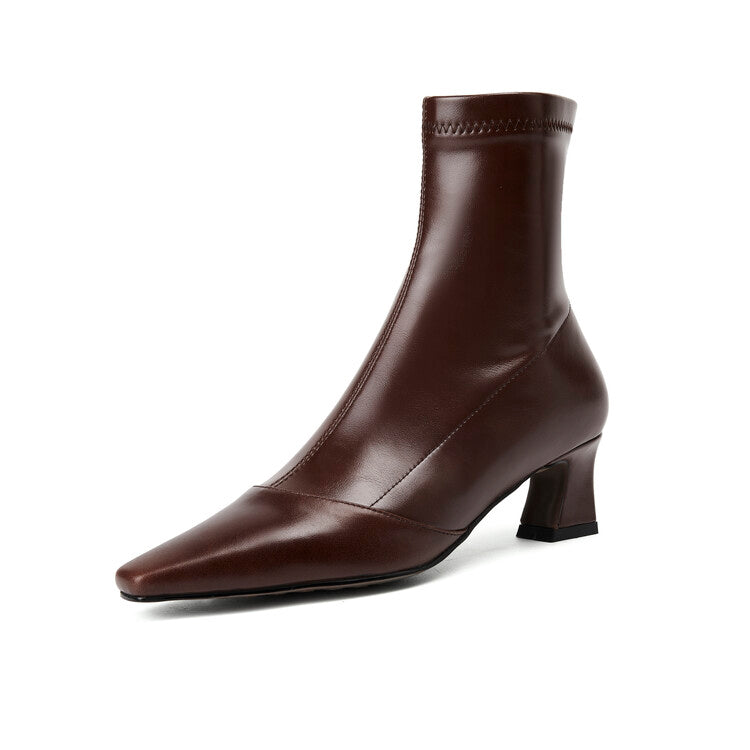 Karin Luna Elegant Small Square Toe Chunky Heel Slim Boots