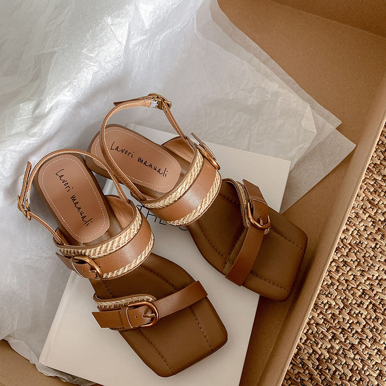 Karin Luna In Stock Spot Goods Vacation style Sofa Cushion Square Toe Irregular Heel Open-Toe Sandals