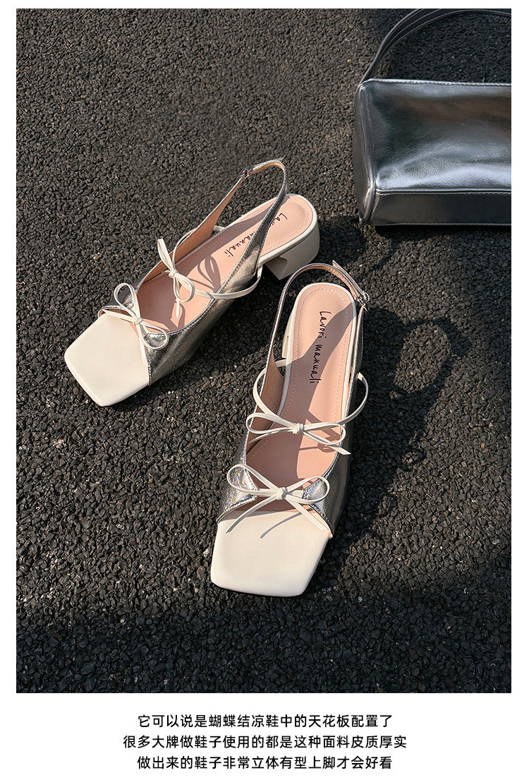 Karin Luna In Stock Spot Goods Square Toe Double Bow Thick Heel Sandals