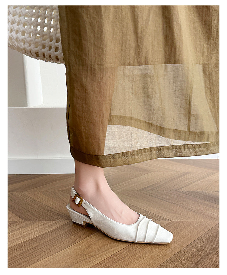 Karin Luna French Retro Square Toe Wrinkled Closed-Toe Sandals