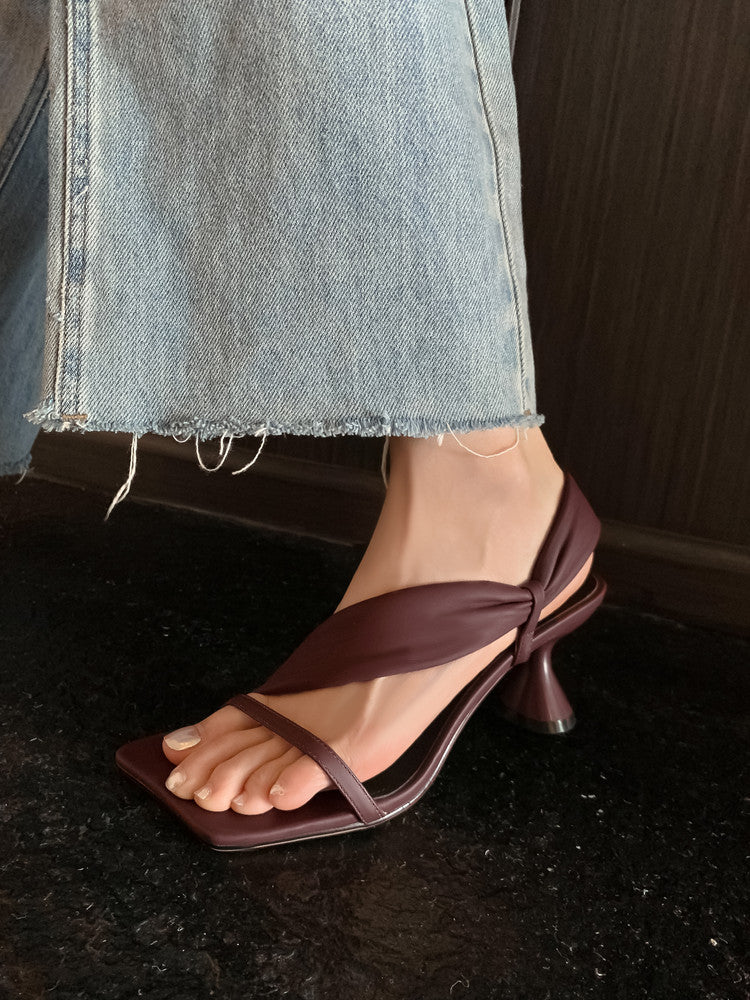 Karin Luna Best-selling in stock Minimalist Style  All-Matching Irregular Ultra-Soft Strap Square Toe High Heels