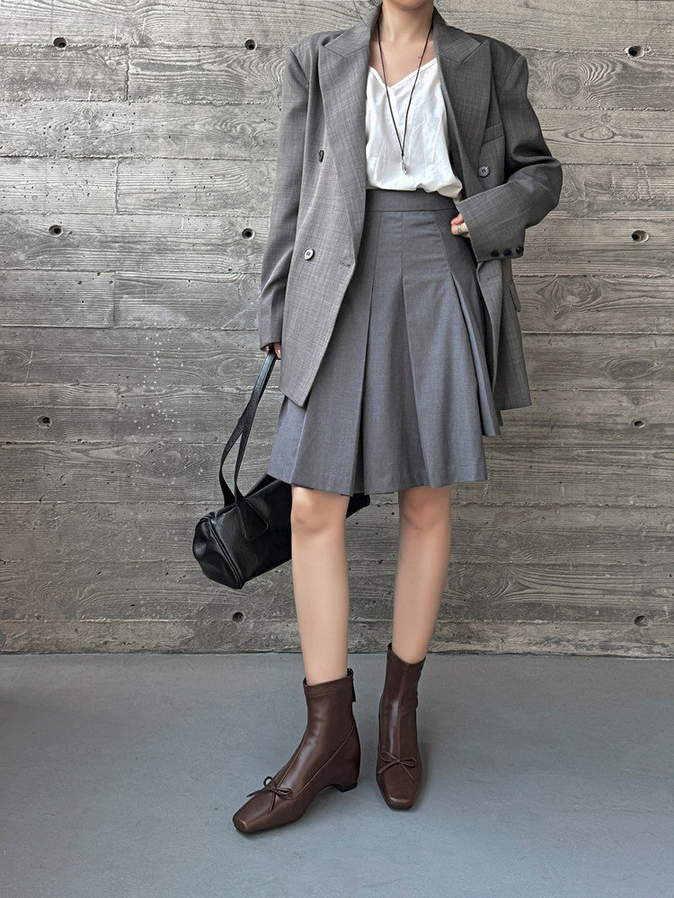 Karin Luna French Style Square Toe Bowknot Hidden Wedge Slim Boots