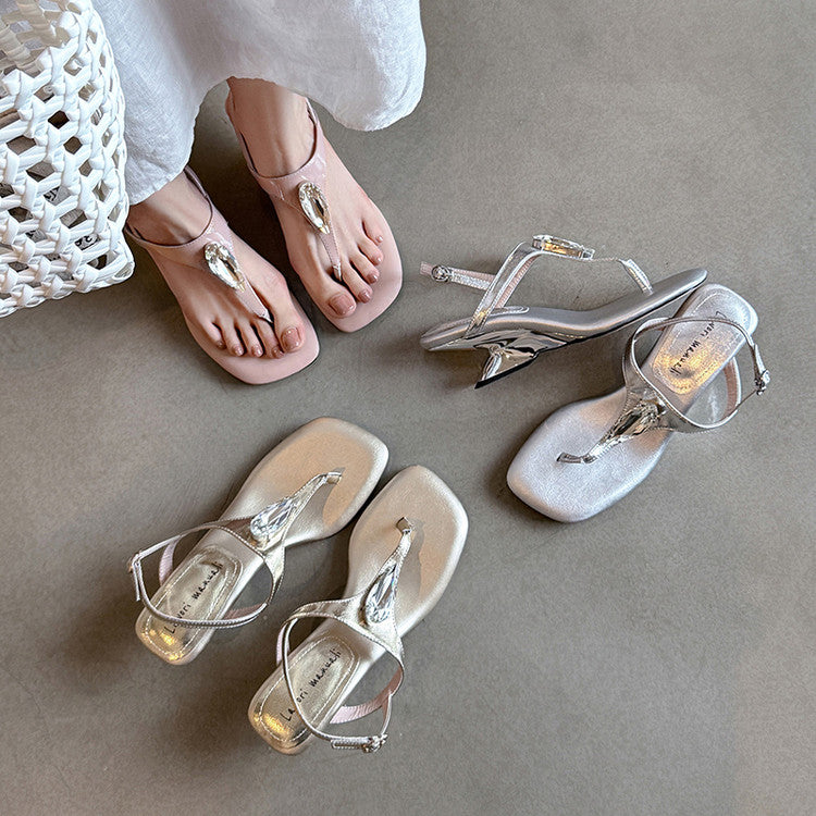 Karin Luna Bestseller Element Square Toe Irregular Heel Super Stable Toe Clip Sandals