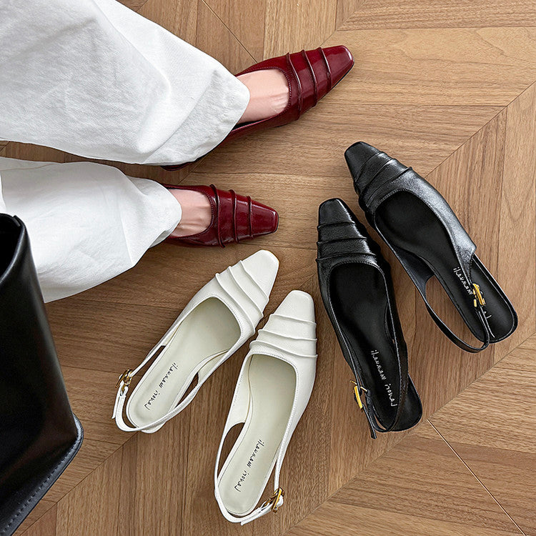 Karin Luna French Retro Square Toe Wrinkled Closed-Toe Sandals