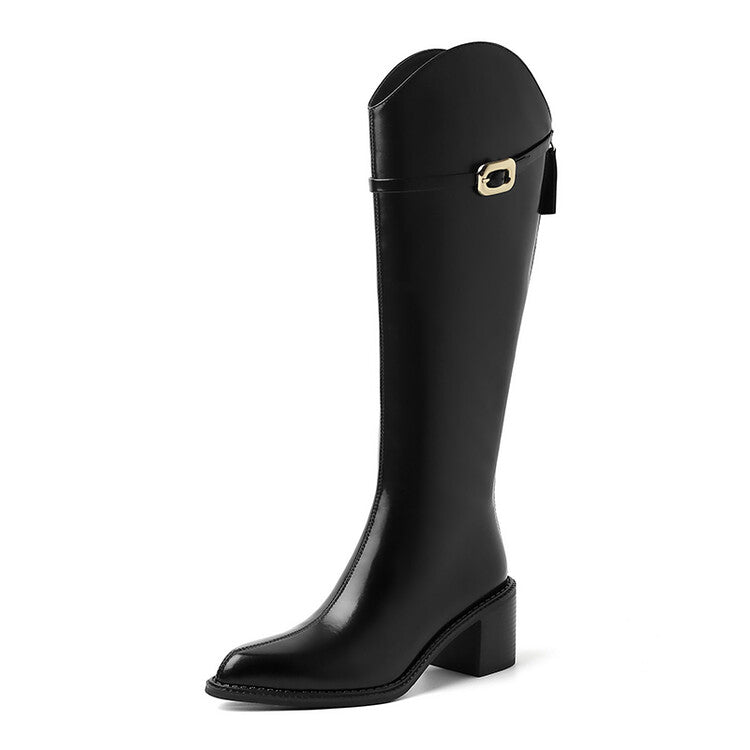 Karin Luna Bestseller  Popular Understood everything  Basic Elegant Outfit Pointed Toe Chunky Heel Full Cowhide I Am A Knight Boots