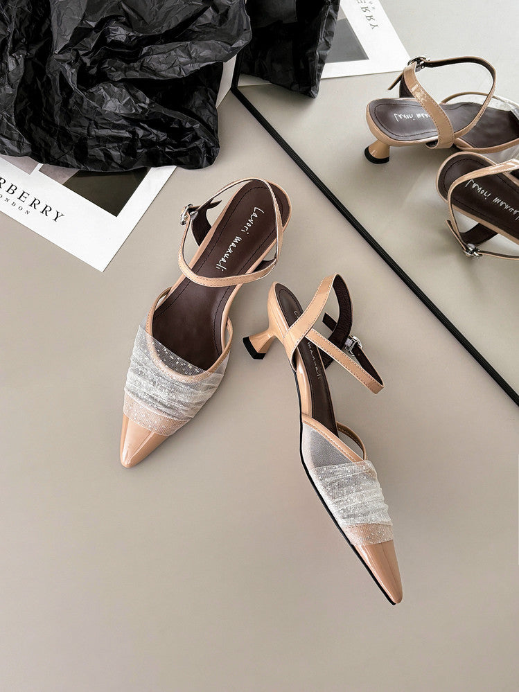 Karin Luna In Stock Spot Goods  Elegant Mesh Pointed Toe Sandals