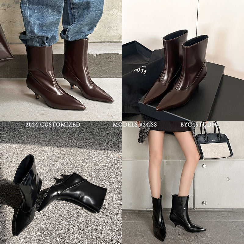 Karin Luna In Stock  Spot Goods Elegant kitten heel pointed toe trendy ankle boots