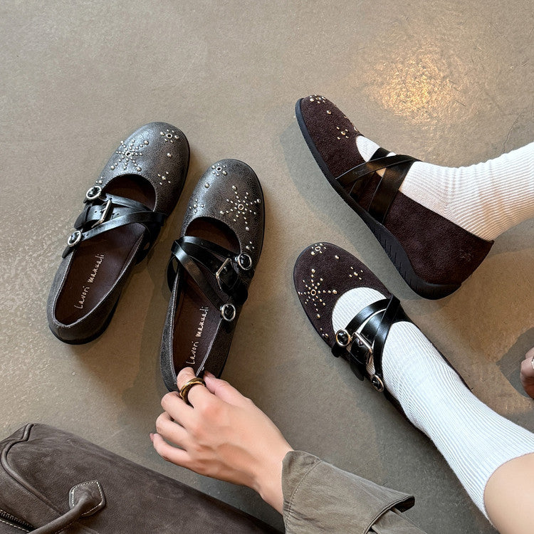 Karin Luna In Stock Spot Goods Studded Rivet Hidden Wedge Mary Jane Shoes