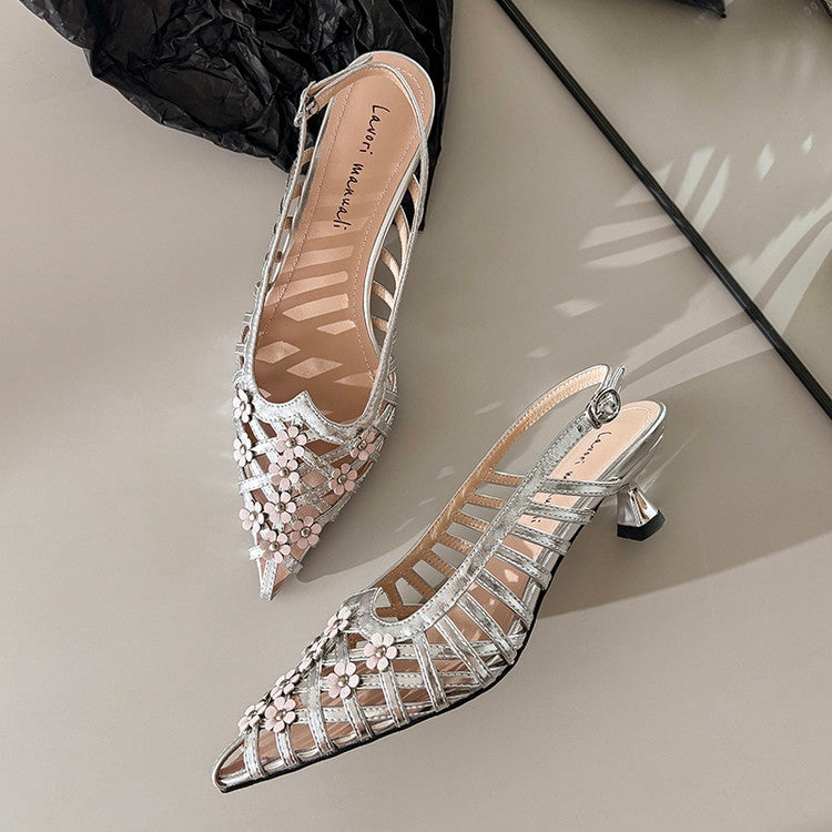 Karin Luna In Stock Spot Goods  Purely Handmade Flowers High-end Hollow Out Sandals