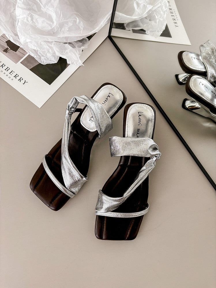 Karin Luna In Stock Spot Goods Minimalist Style Square-Toed Irregular Heel Slippers