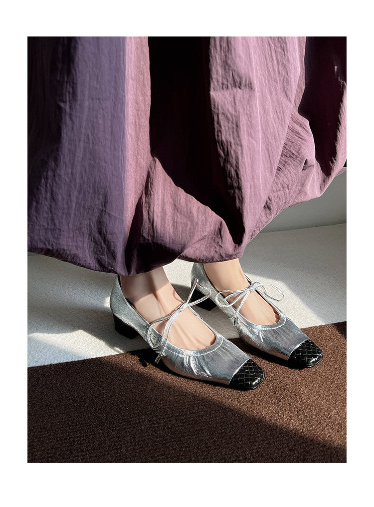 Karin Luna In Stock Spot Goods  Retro Sweet Bowknot Granny Wrinkled Single Shoes