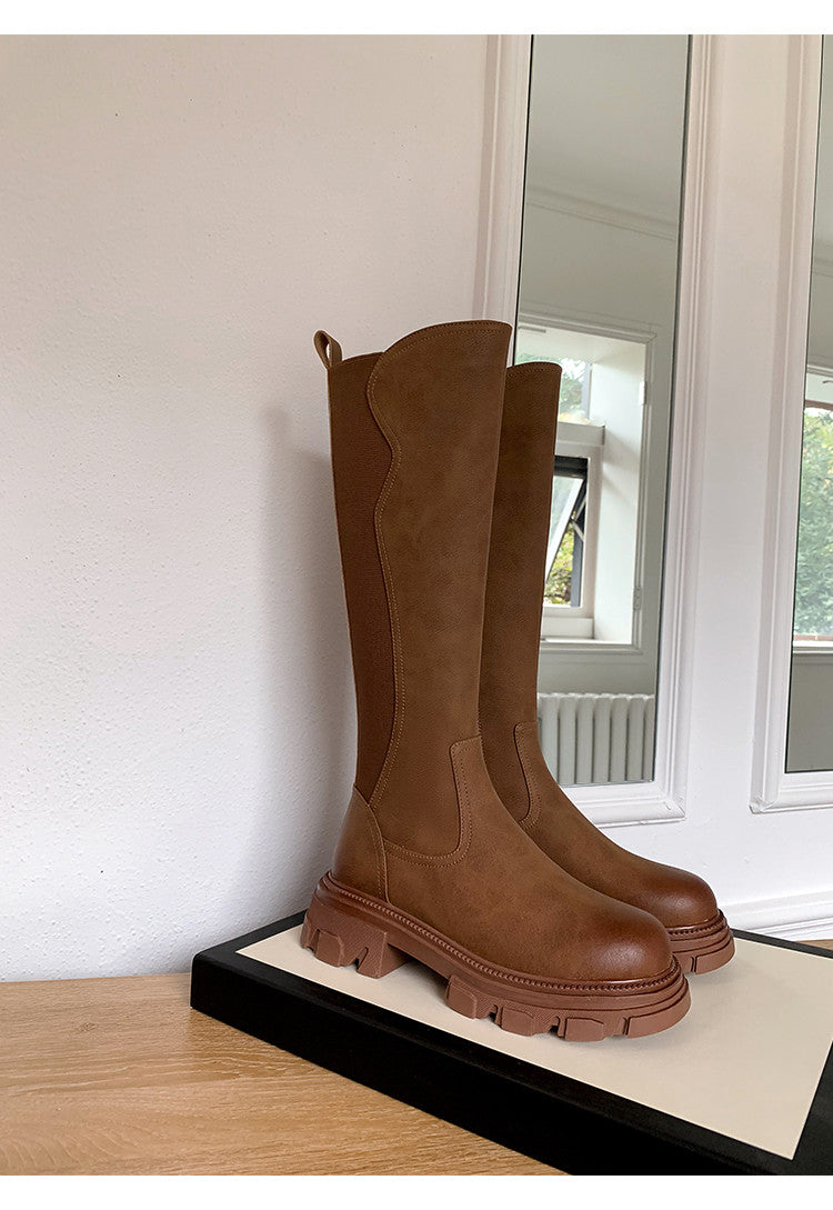 Karin Luna In Stock Versatile Irregular Stretch Fabric Long Boots