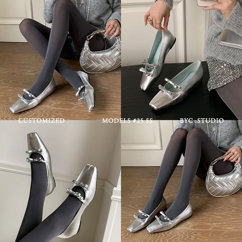 Karin Luna In Stock Spot Goods  Hot-Selling Element Bowknot Square-Toe Color-Block Height-Increasing Flats
