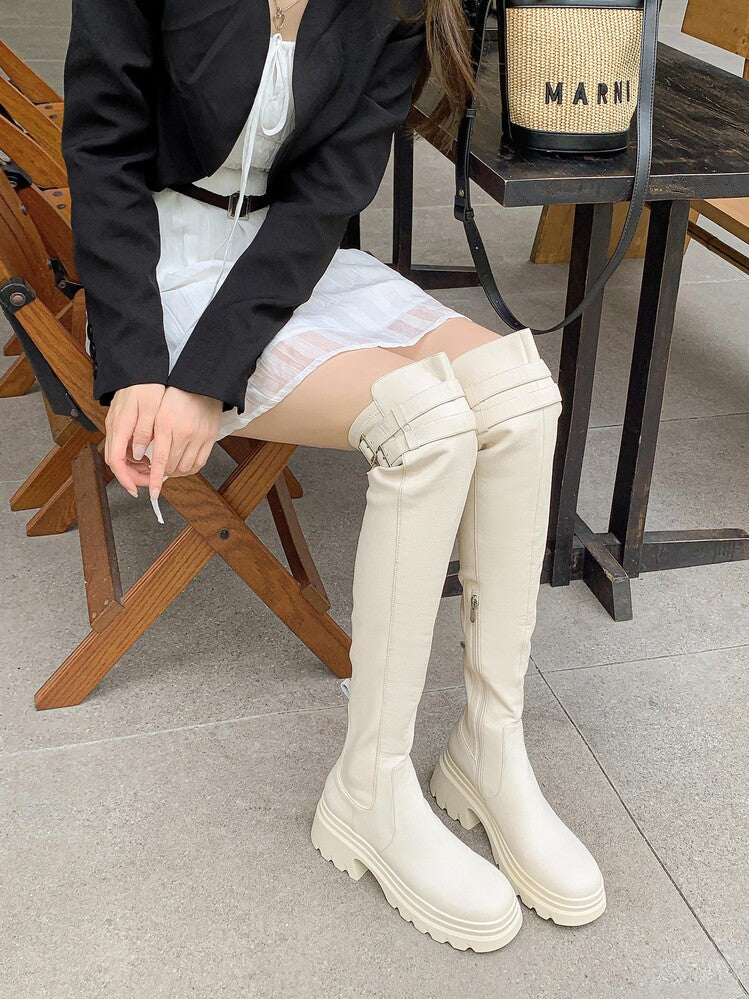 Karin Luna In Stock is the Way to Go！ Basic Thick-Soled Over-the-Knee Boots Super Soft Sheepskin Classic