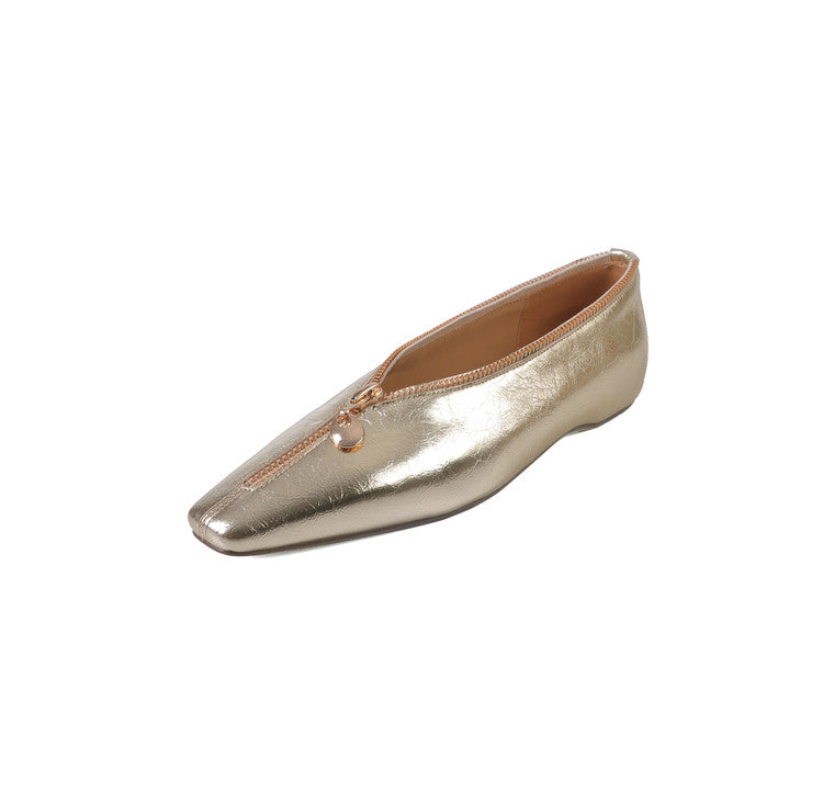 Karin Luna In Stock In Stock ~Basic Versatile Light Luxury Zipper Small Square Toe Flats