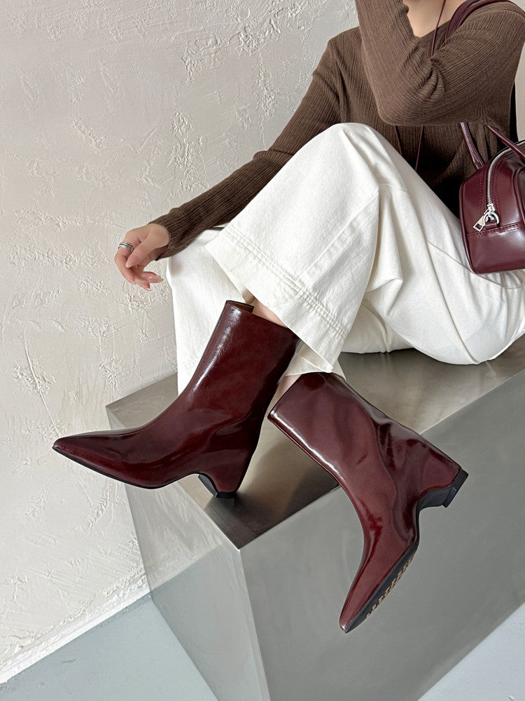 Karin Luna Elegant Pointed Toe Hidden Wedge Short Boots