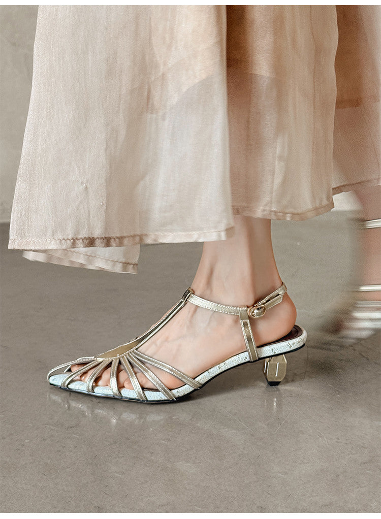 Karin Luna In Stock Spot Goods Open-toe French Style Metal Heel Sandals