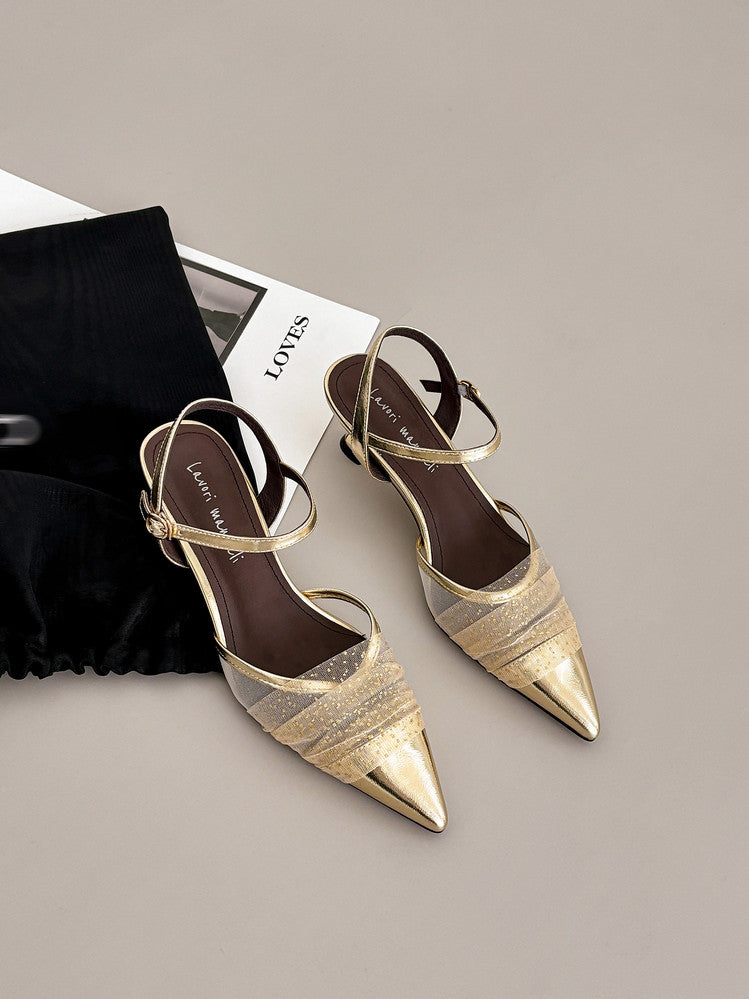Karin Luna In Stock Spot Goods  Elegant Mesh Pointed Toe Sandals