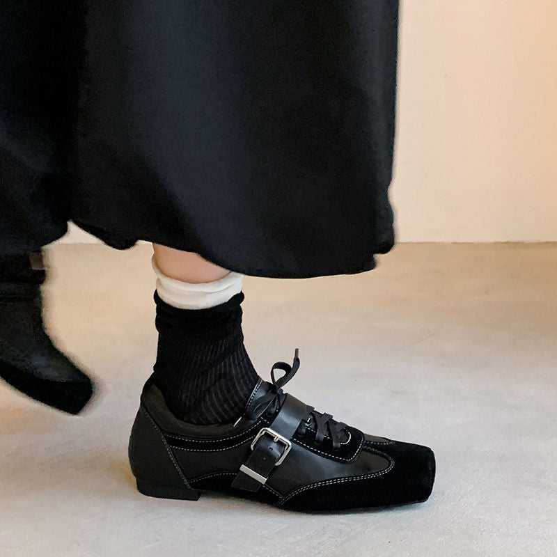 Karin Luna In Stock Spot Goods  Designed retro square-toe ballet shoes with laces