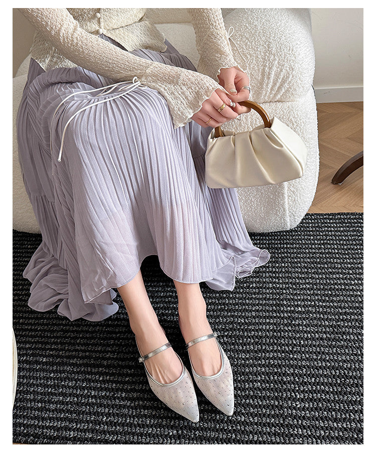 Karin Luna In Stock Spot Goods  Breathable Mesh Fabric Embellished Hand Drill Pointed Toe Slippers
