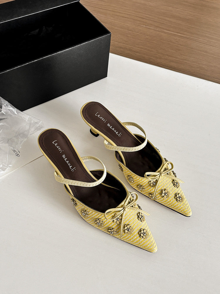 Karin Luna In Stock Spot Goods  Elegant Floral Pointed Toe Rhinestone Slippers