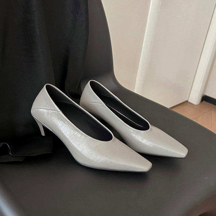 Karin Luna In Stock In Stock ~Basic Versatile French Style Small Square Toe Shallow Mouth Single Shoes