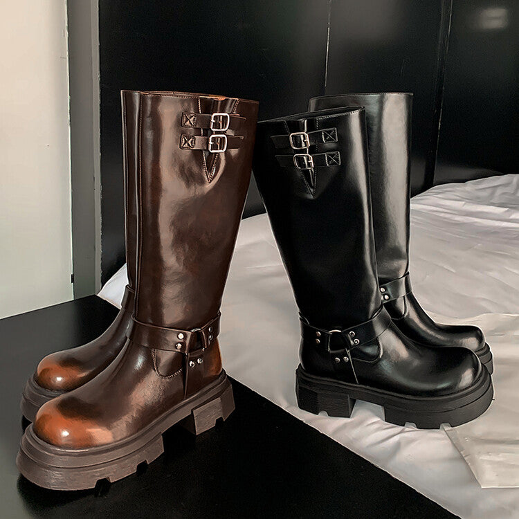 Karin Luna Full Cowhide  miumiu Popular Round Toe Thick Sole Beautiful and height-increasing
