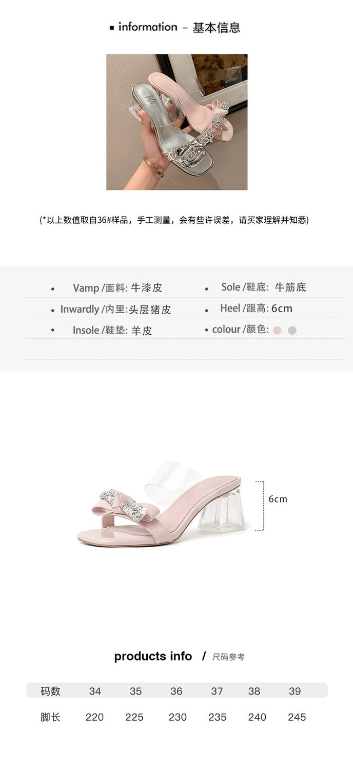 Karin Luna In Stock Summer New It's clearly a model with high traffic Rhinestone Flower Bow Crystal Heel Slippers