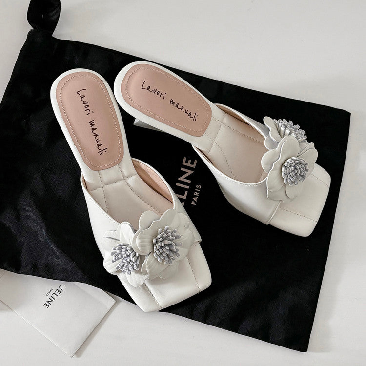 Karin Luna In Stock Spot Goods Camellia Classic style retro square toe shaped heel slippers