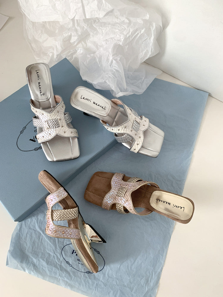 Karin Luna Fish Skin Series~ Hot-selling Square-Toe Slippers with Built-in Traffic