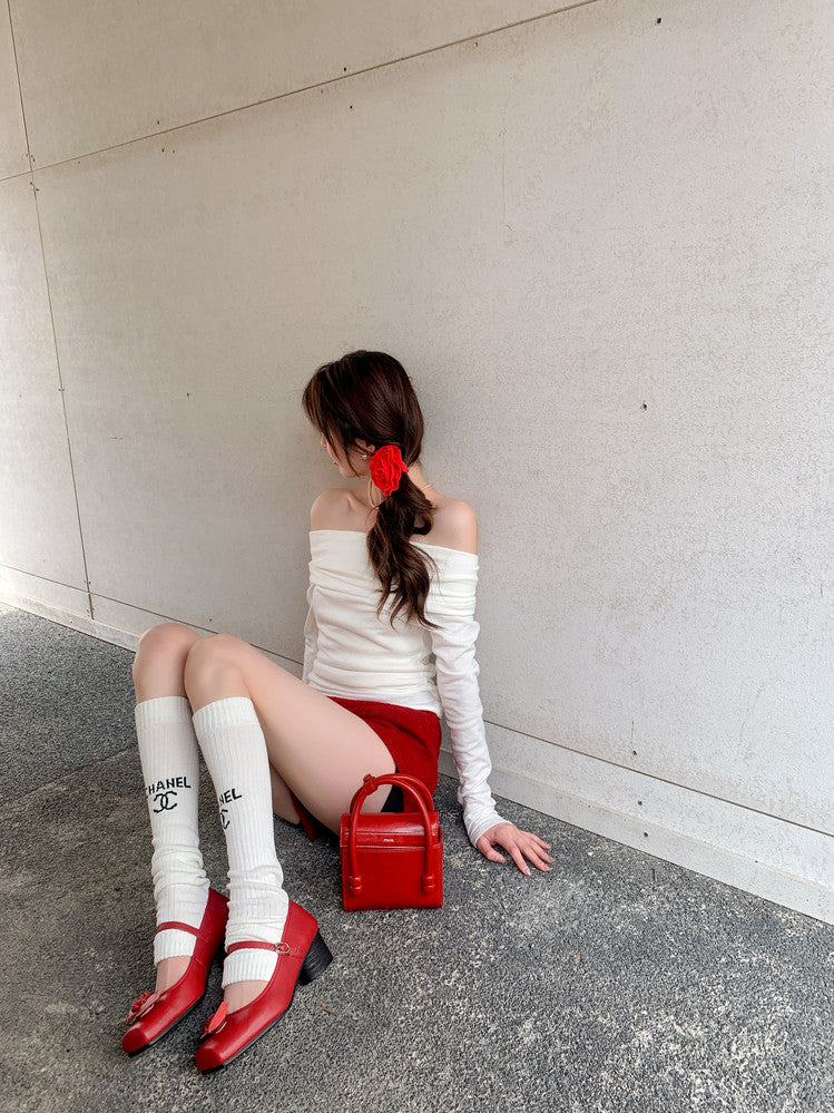 Karin Luna In Stock Spot Goods  Vintage Three-Dimensional Camellia Square-Toed Mary Jane Shoes
