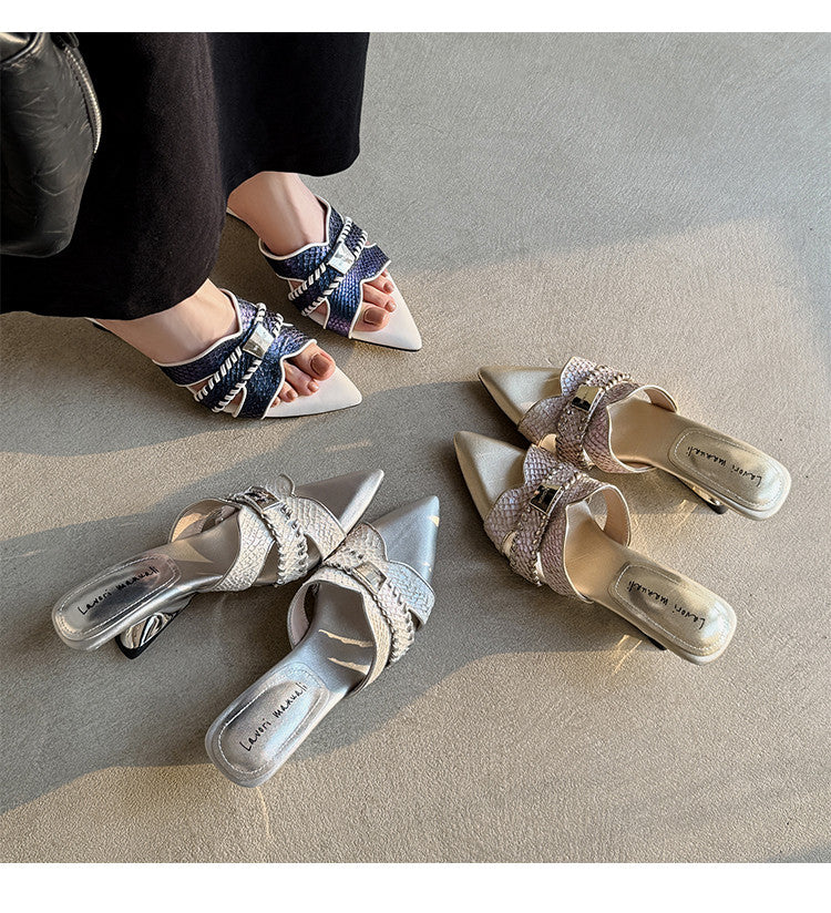 Karin Luna Fish Skin Series~Minimalist Pointed Toe Hot-Selling Unique Heel Slippers