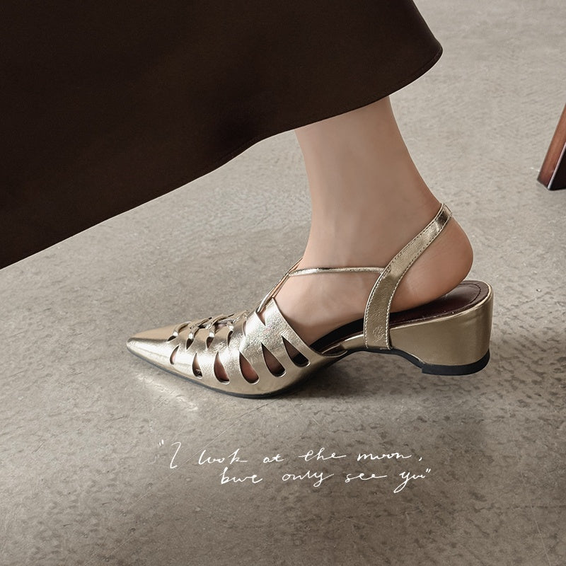 Karin Luna Braided Style ~Cross-woven Pointed Toe Closed-toe Sandals