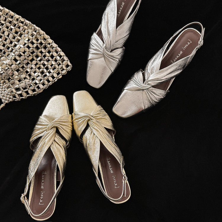 Karin Luna French Retro Wrinkled Small Square Toe Elegant Closed-Toe Sandals