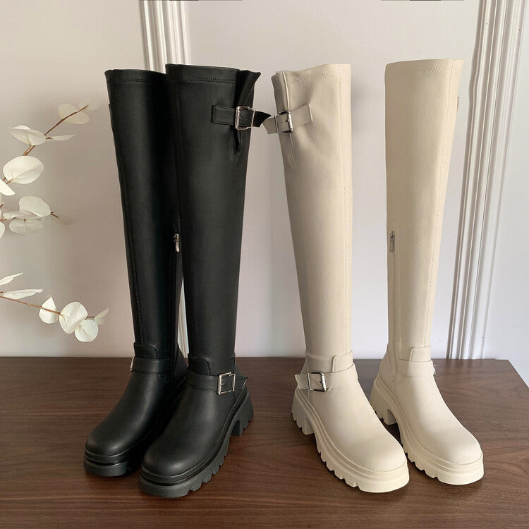Karin Luna In Stock   Thick Sole Round Toe Basic Versatile Casual Long Boots