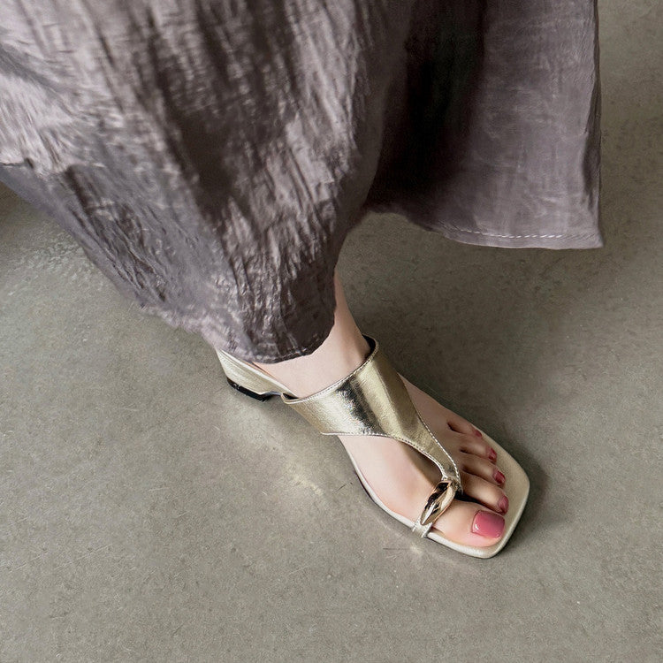 Karin Luna In Stock Spot Goods Clip-toe Square Toe Metal Buckle Minimalist Slippers